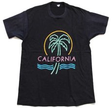 画像2: 80s USA製 CALIFORNIA ヤシの木 ネオンカラー アート コットンTシャツ 黒 XL (2)
