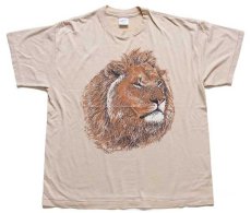 画像2: 80s USA製 ライオン アート Tシャツ ベージュ XL (2)
