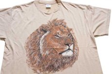 画像1: 80s USA製 ライオン アート Tシャツ ベージュ XL (1)