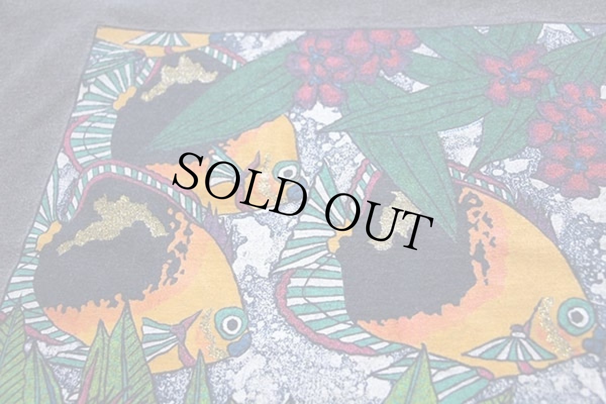 画像4: 90s USA製 熱帯魚 アート コットンTシャツ チャコールグレー XL (4)