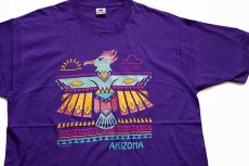 画像1: 90s USA製 ARIZONA サンダーバード ネイティブ柄 コットンTシャツ 紫 XL (1)