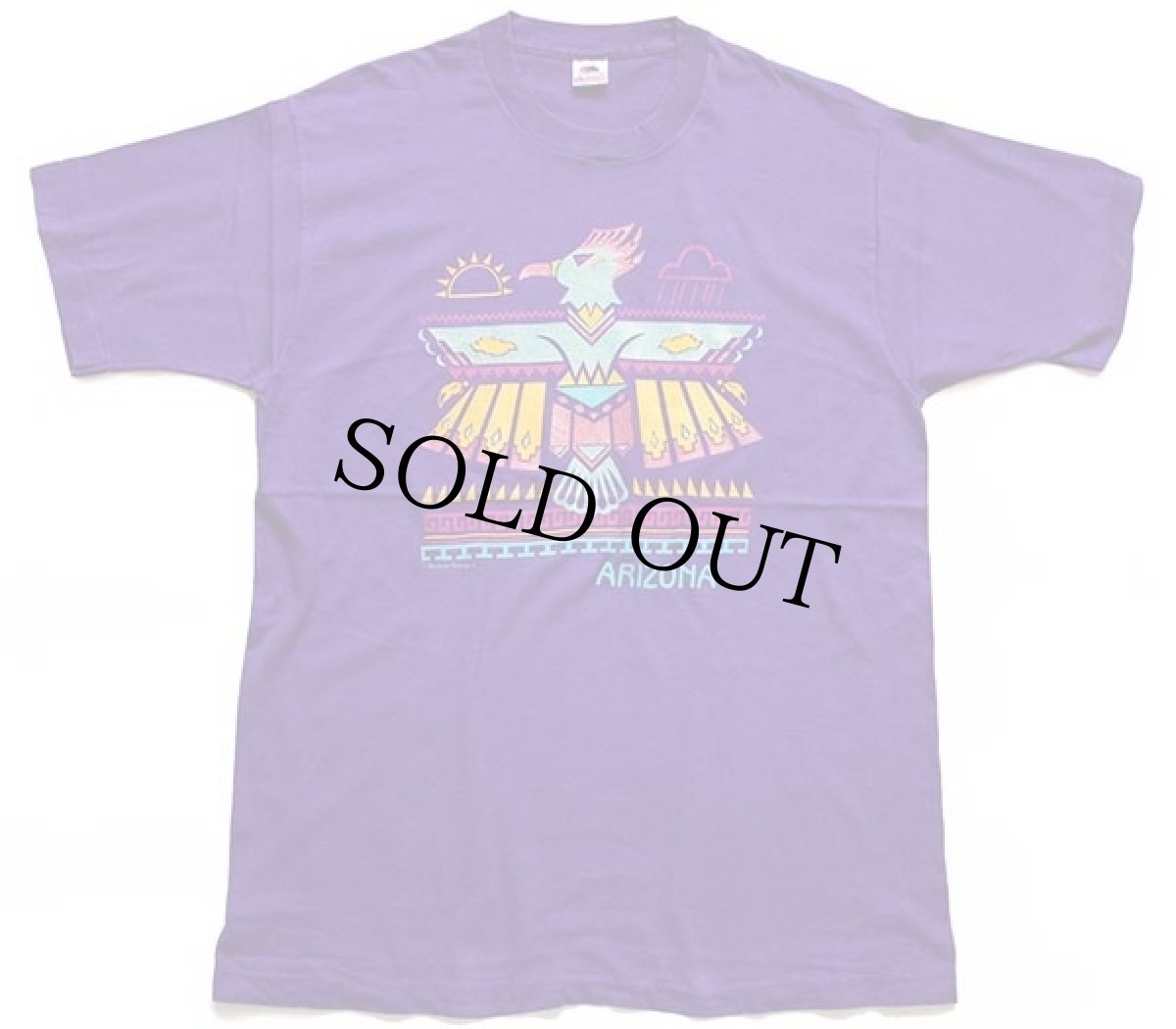 画像2: 90s USA製 ARIZONA サンダーバード ネイティブ柄 コットンTシャツ 紫 XL (2)