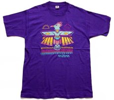 画像2: 90s USA製 ARIZONA サンダーバード ネイティブ柄 コットンTシャツ 紫 XL (2)