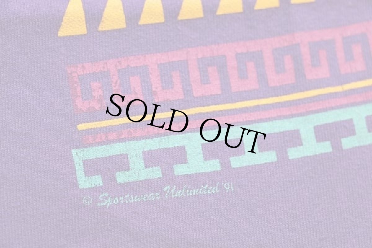 画像3: 90s USA製 ARIZONA サンダーバード ネイティブ柄 コットンTシャツ 紫 XL (3)