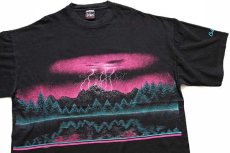 画像1: 90s USA製 Colorado サンダー 両面プリント アート コットンTシャツ 黒 XXL (1)