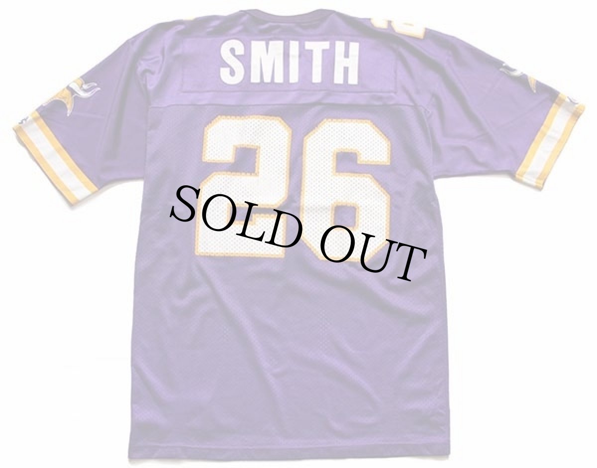 画像2: 90s メキシコ製 Championチャンピオン NFL MINNESOTA VIKINGS SMITH 26 ナンバリング ナイロン メッシュ フットボール ゲームシャツ M (2)