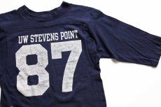 画像3: 80s USA製 Championチャンピオン UW STEVENS POINT 87 ナンバリング コットン フットボールTシャツ 紺 S (3)