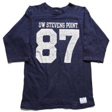 画像1: 80s USA製 Championチャンピオン UW STEVENS POINT 87 ナンバリング コットン フットボールTシャツ 紺 S (1)