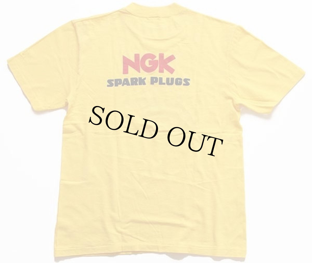 画像3: 70s NGK SPARK PLUGS ロゴ 両面プリント コットンTシャツ 黄 (3)