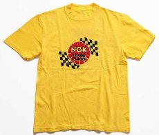 画像2: 70s NGK SPARK PLUGS ロゴ 両面プリント コットンTシャツ 黄 (2)