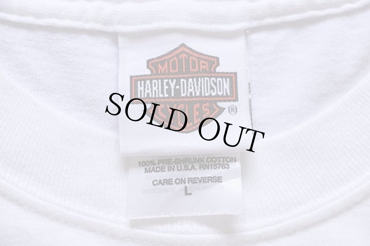 画像6: 00s USA製 Hanes HARLEY-DAVIDSON ハーレー ダビッドソン ロゴ 両面プリント ショート丈 コットンTシャツ カスタム 白 L (6)