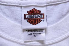 画像6: 00s USA製 Hanes HARLEY-DAVIDSON ハーレー ダビッドソン ロゴ 両面プリント ショート丈 コットンTシャツ カスタム 白 L (6)