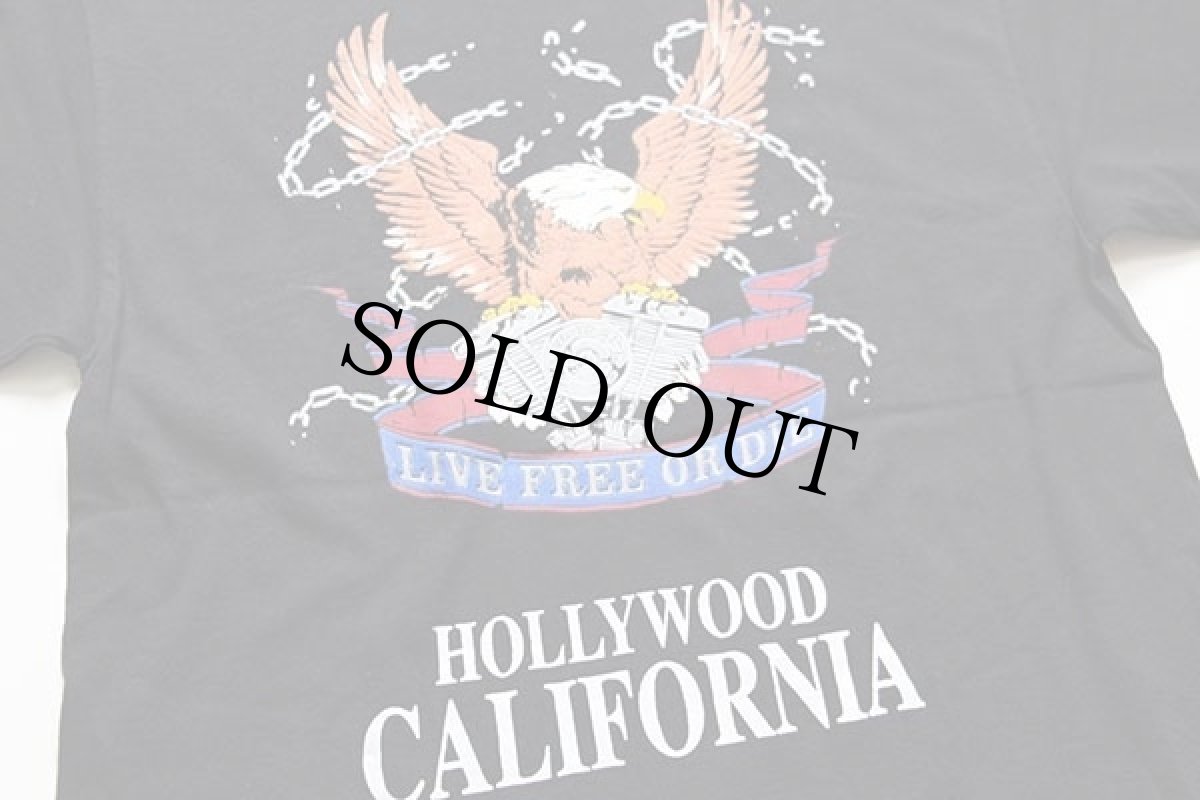 画像4: 90s USA製 HARLEY-DAVIDSON ハーレー ダビッドソン HOLLYWOOD CALIFORNIA 両面プリント コットンTシャツ 黒 L (4)