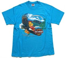 画像2: 90s Hanes HARLEY-DAVIDSON ハーレー ダビッドソン HAWAII 両面プリント コットンTシャツ 青 (2)