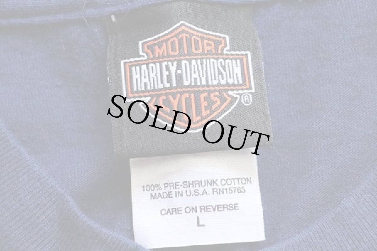 画像5: 00s USA製 Hanes HARLEY-DAVIDSON ハーレー ダビッドソン 100Years HAL'S 両面プリント コットンTシャツ 紺 L (5)