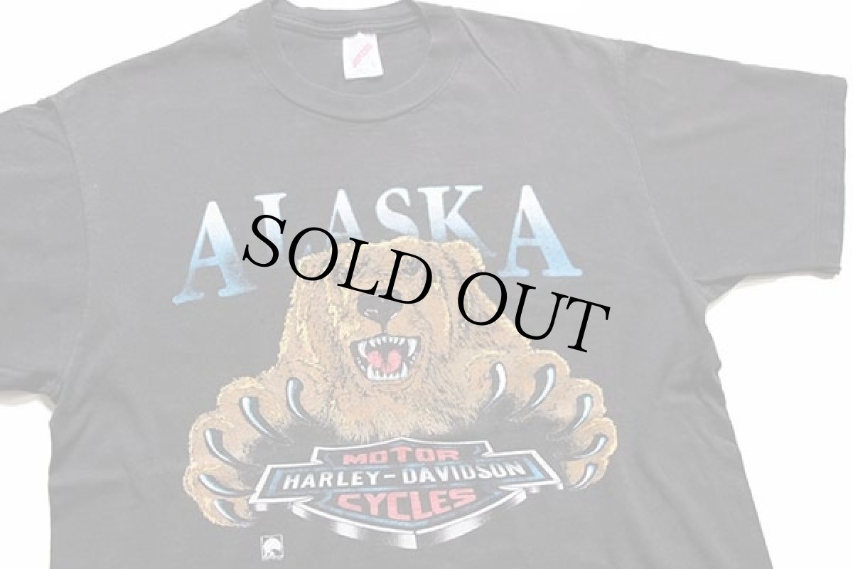 画像1: 90s USA製 HARLEY-DAVIDSON ハーレー ダビッドソン ALASKA 両面プリント コットンTシャツ 黒 L (1)