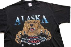 画像1: 90s USA製 HARLEY-DAVIDSON ハーレー ダビッドソン ALASKA 両面プリント コットンTシャツ 黒 L (1)