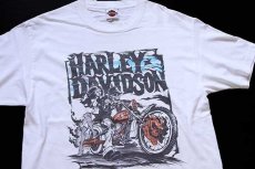 画像1: USA製 HARLEY-DAVIDSON ハーレー ダビッドソン BAKERSFIELD スカル 両面プリント コットンTシャツ 白 L (1)