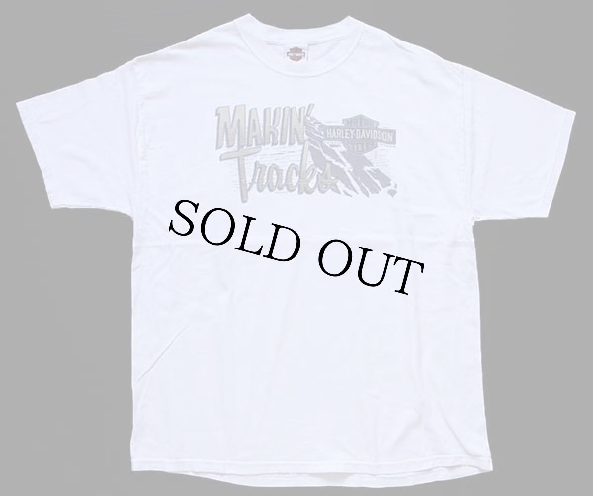 画像2: 00s USA製 Hanes HARLEY-DAVIDSON ハーレー ダビッドソン MAKIN' Tracks 海賊 両面プリント コットンTシャツ 白 XL (2)