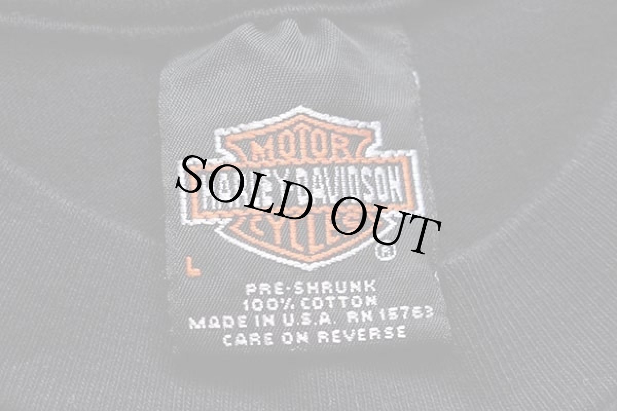 画像6: 90s USA製 Hanes HARLEY-DAVIDSON ハーレー ダビッドソン LASVEGAS 両面プリント コットン ポケットTシャツ 黒 L (6)