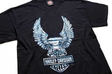 画像1: 90s USA製 HARLEY-DAVIDSON ハーレー ダビッドソン HOLLYWOOD CALIFORNIA 両面プリント コットンTシャツ 黒 L (1)