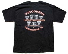 画像3: 00s USA製 Hanes HARLEY-DAVIDSON ハーレー ダビッドソン WISCONSIN エンジン 両面プリント コットンTシャツ 黒 XL (3)