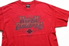 画像1: 00s USA製 Hanes HARLEY-DAVIDSON ハーレー ダビッドソン CHANDLER 両面プリント コットンTシャツ 赤 L (1)