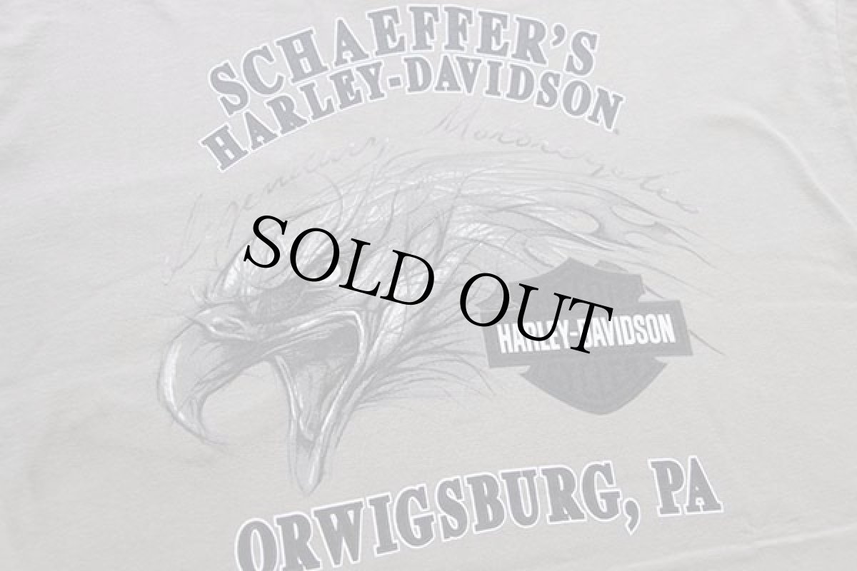画像4: 00s USA製 HARLEY-DAVIDSON ハーレー ダビッドソン SCHAEFFER'S 両面プリント コットン ポケットTシャツ グレーベージュ L (4)