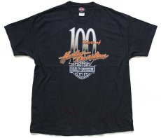 画像2: 00s USA製 Hanes HARLEY-DAVIDSON ハーレー ダビッドソン 100Years エンジン 両面プリント コットンTシャツ 黒 XL (2)