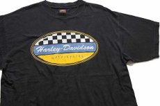 画像1: 00s USA製 HARLEY-DAVIDSON ハーレー ダビッドソン チェッカーフラッグ コットンTシャツ 黒 L (1)