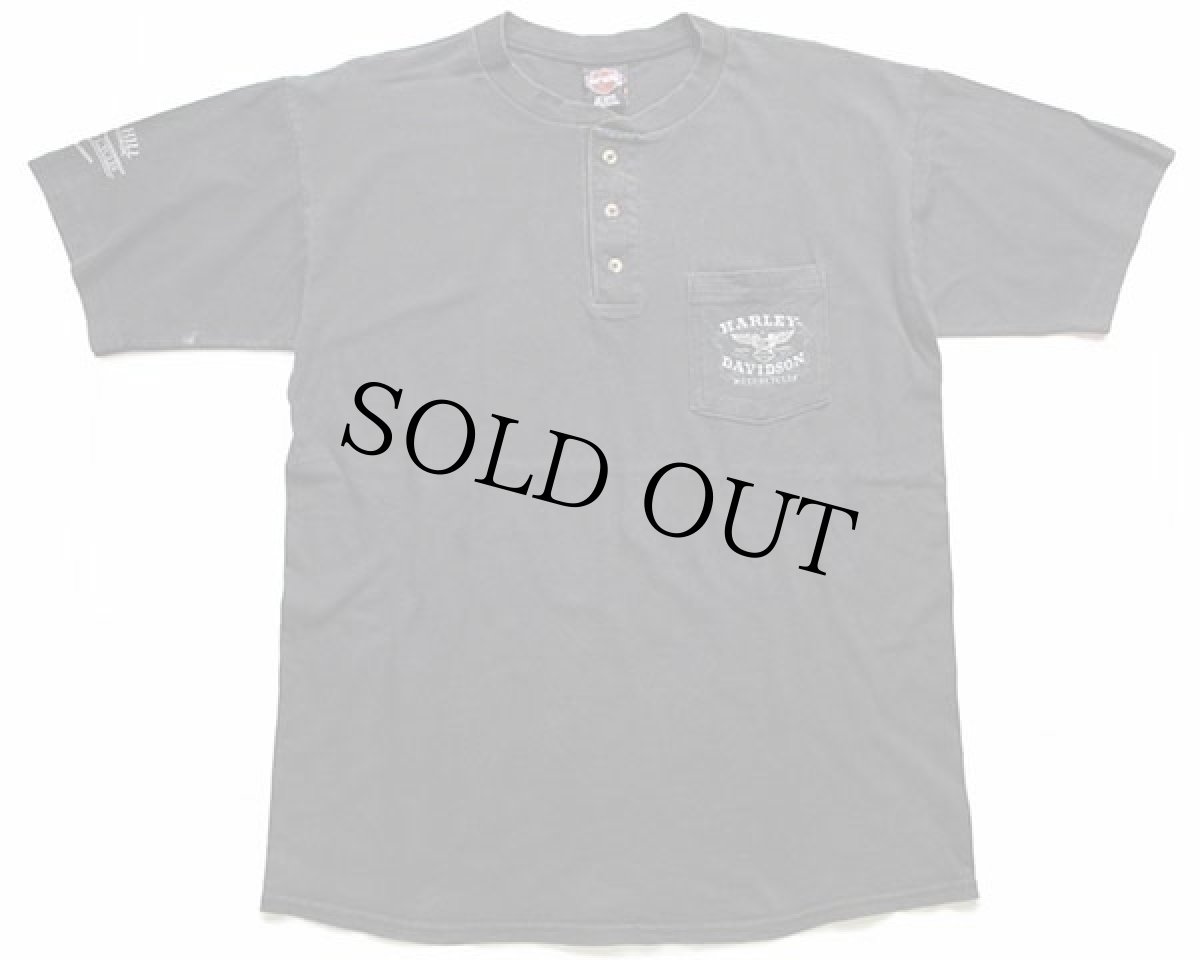 画像2: 90s USA製 HARLEY-DAVIDSON ハーレー ダビッドソン ヘンリーネック コットン ポケットTシャツ 黒 L (2)