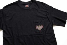 画像1: 90s USA製 Hanes HARLEY-DAVIDSON ハーレー ダビッドソン LASVEGAS 両面プリント コットン ポケットTシャツ 黒 L (1)