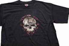 画像1: 00s USA製 HARLEY-DAVIDSON ハーレー ダビッドソン BARNETT'S スカル 両面プリント コットンTシャツ 黒 L (1)