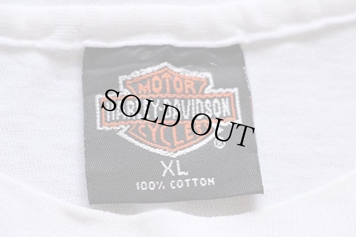 画像5: 90s USA製 HARLEY-DAVIDSON ハーレー ダビッドソン 星条旗柄 切り替え 両面プリント コットンTシャツ 白 XL (5)