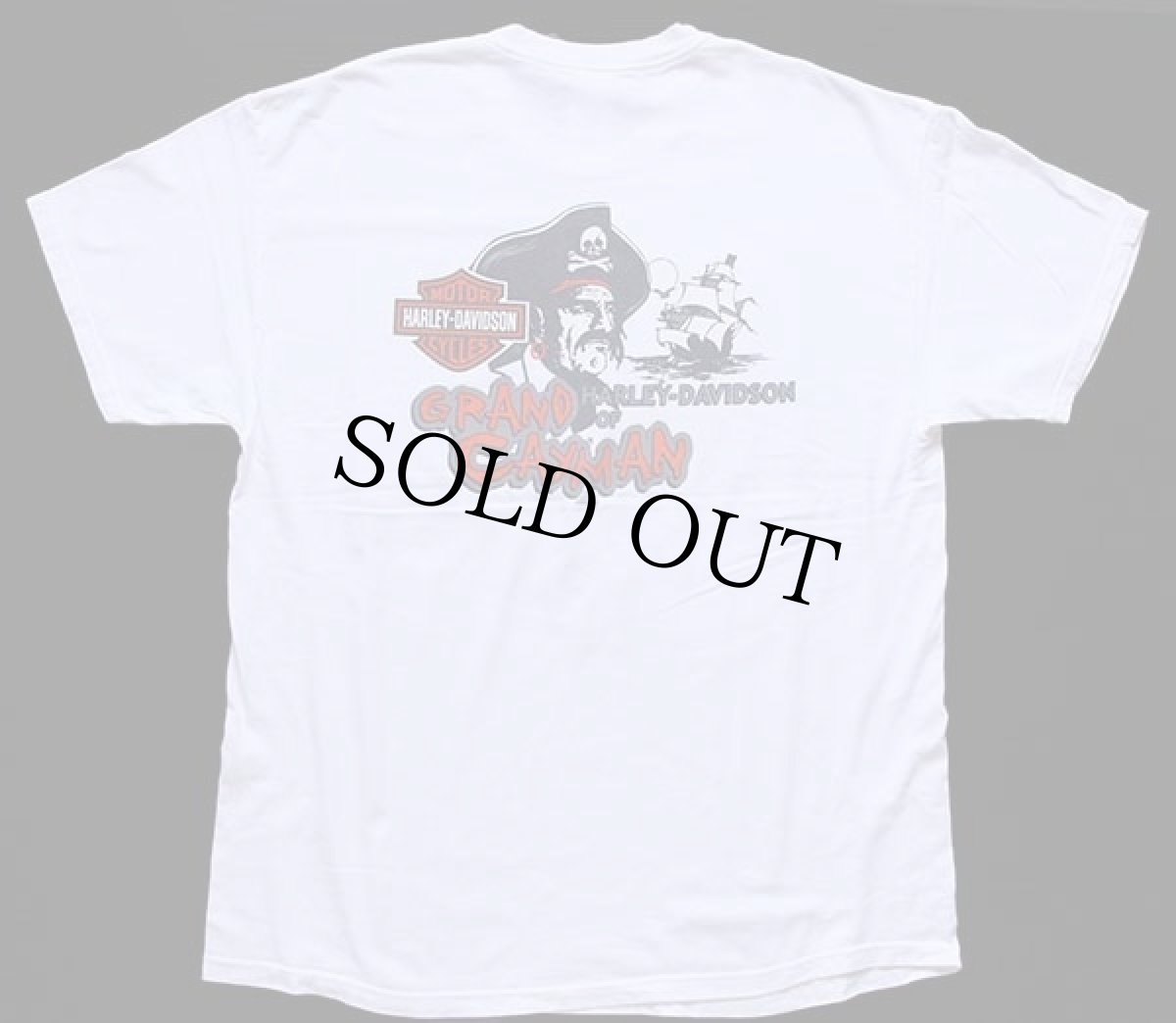 画像3: 00s USA製 Hanes HARLEY-DAVIDSON ハーレー ダビッドソン GRAND CAYMAN 海賊 両面プリント コットンTシャツ 白 XL (3)