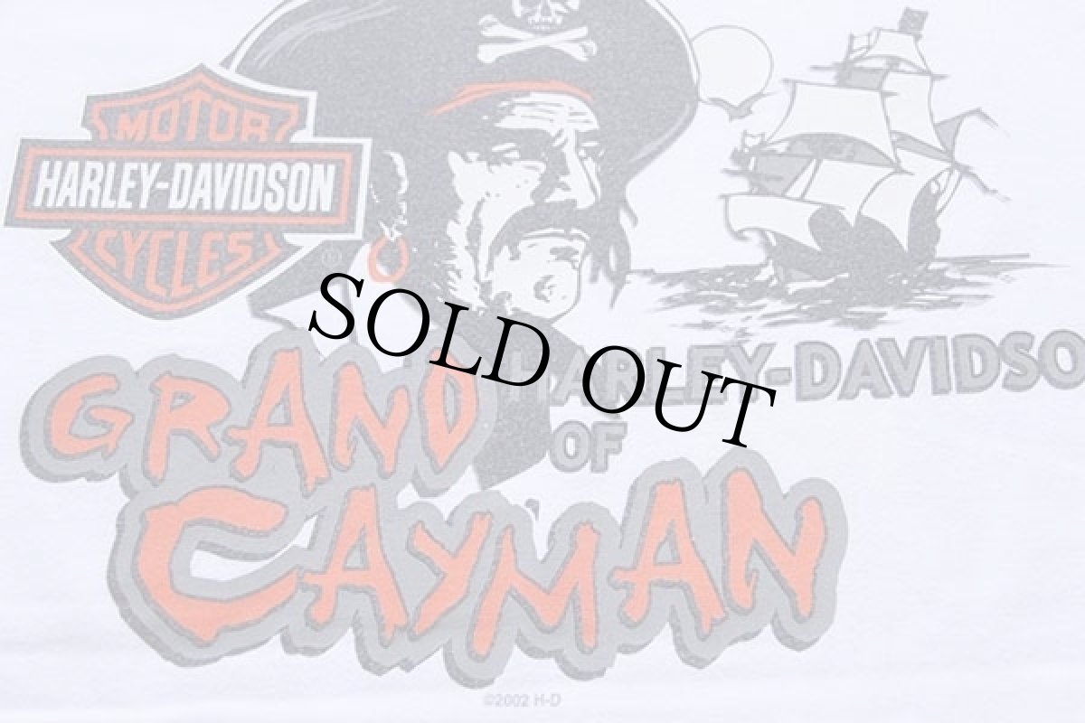 画像4: 00s USA製 Hanes HARLEY-DAVIDSON ハーレー ダビッドソン GRAND CAYMAN 海賊 両面プリント コットンTシャツ 白 XL (4)