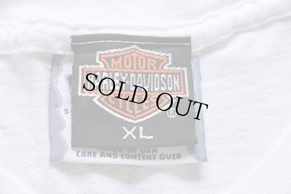 画像6: 90s USA製 Lee HARLEY-DAVIDSON ハーレー ダビッドソン ロゴ刺繍 両面 コットンTシャツ 白 XL (6)