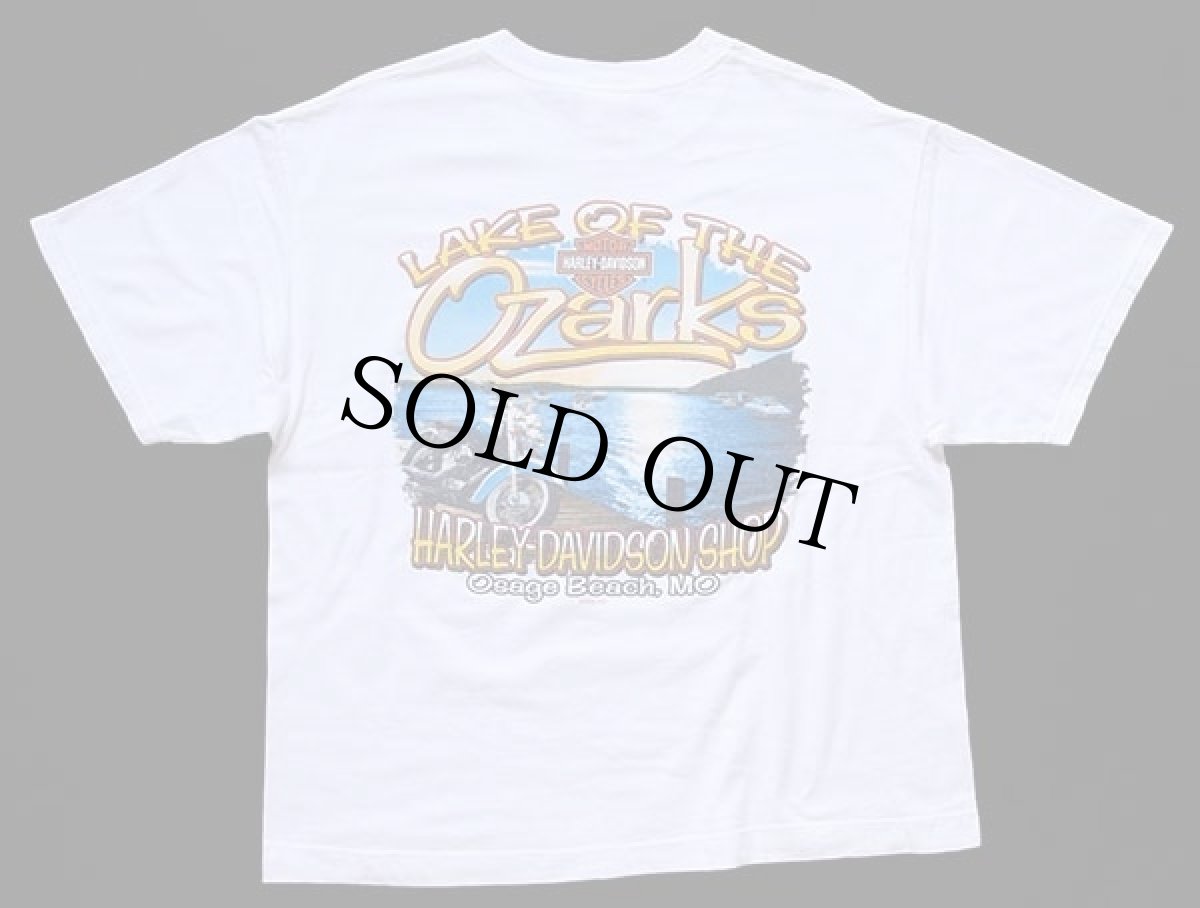 画像3: 00s USA製 Hanes HARLEY-DAVIDSON ハーレー ダビッドソン ロゴ 両面プリント ショート丈 コットンTシャツ カスタム 白 L (3)