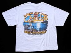 画像3: 00s USA製 Hanes HARLEY-DAVIDSON ハーレー ダビッドソン ロゴ 両面プリント ショート丈 コットンTシャツ カスタム 白 L (3)