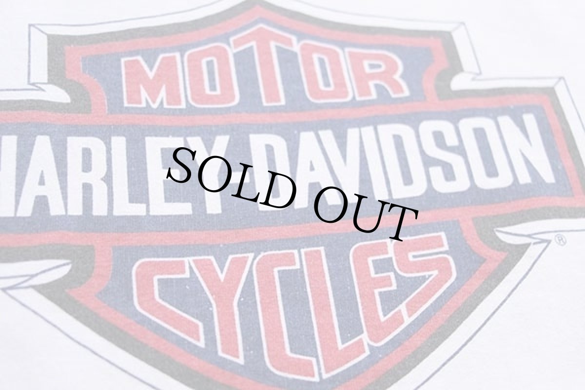 画像3: 90s USA製 HARLEY-DAVIDSON ハーレー ダビッドソン 星条旗柄 切り替え 両面プリント コットンTシャツ 白 XL (3)
