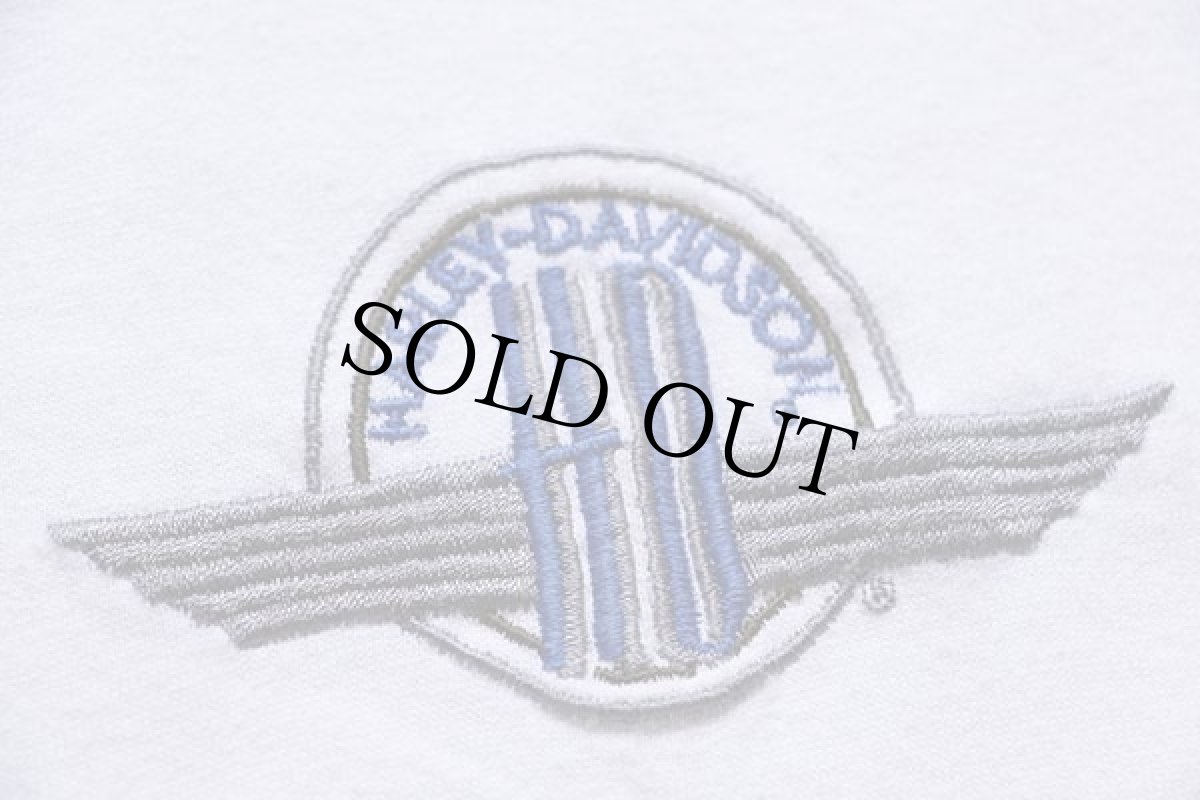 画像4: 90s USA製 Lee HARLEY-DAVIDSON ハーレー ダビッドソン ロゴ刺繍 両面 コットンTシャツ 白 XL (4)