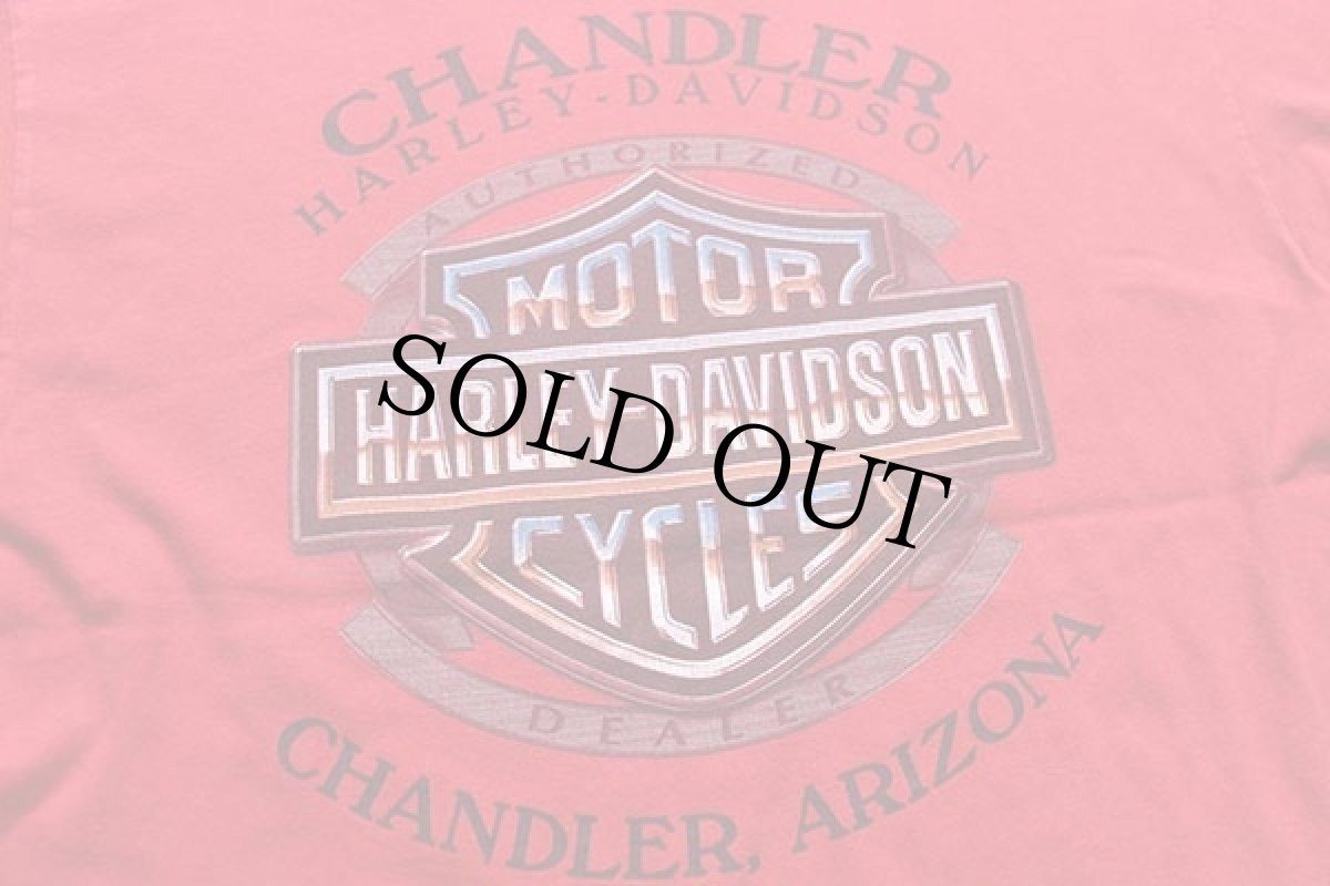 画像4: 00s USA製 Hanes HARLEY-DAVIDSON ハーレー ダビッドソン CHANDLER 両面プリント コットンTシャツ 赤 L (4)