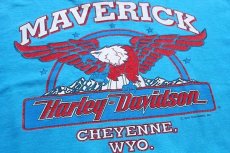 画像4: 90s HARLEY-DAVIDSON ハーレー ダビッドソン MAVERICK イーグル 両面プリント コットンTシャツ 青 (4)