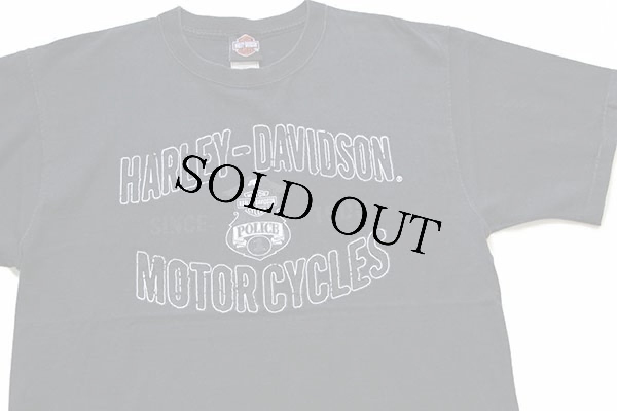 画像1: 00s USA製 HARLEY-DAVIDSON ハーレー ダビッドソン POLICE 1 両面プリント コットンTシャツ 黒 L (1)