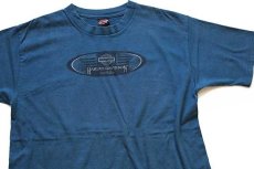 画像1: 00s USA製 HARLEY-DAVIDSON ハーレー ダビッドソン SPACE COAST 両面プリント コットンTシャツ 杢ブルー L (1)