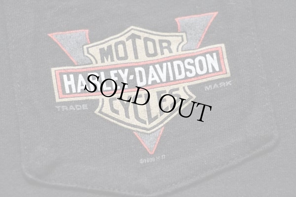 画像5: 90s USA製 Hanes HARLEY-DAVIDSON ハーレー ダビッドソン LASVEGAS 両面プリント コットン ポケットTシャツ 黒 L (5)