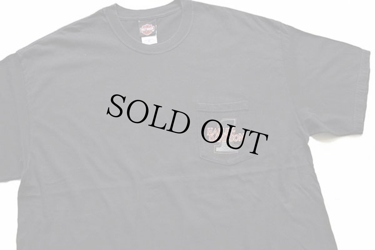 画像1: 00s USA製 Hanes HARLEY-DAVIDSON ハーレー ダビッドソン EasternShore 両面プリント コットン ポケットTシャツ 黒 XL (1)