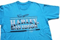 画像1: 90s HARLEY-DAVIDSON ハーレー ダビッドソン MAVERICK イーグル 両面プリント コットンTシャツ 青 (1)