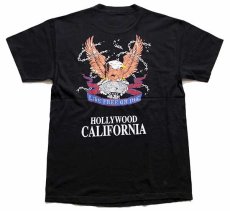 画像3: 90s USA製 HARLEY-DAVIDSON ハーレー ダビッドソン HOLLYWOOD CALIFORNIA 両面プリント コットンTシャツ 黒 L (3)