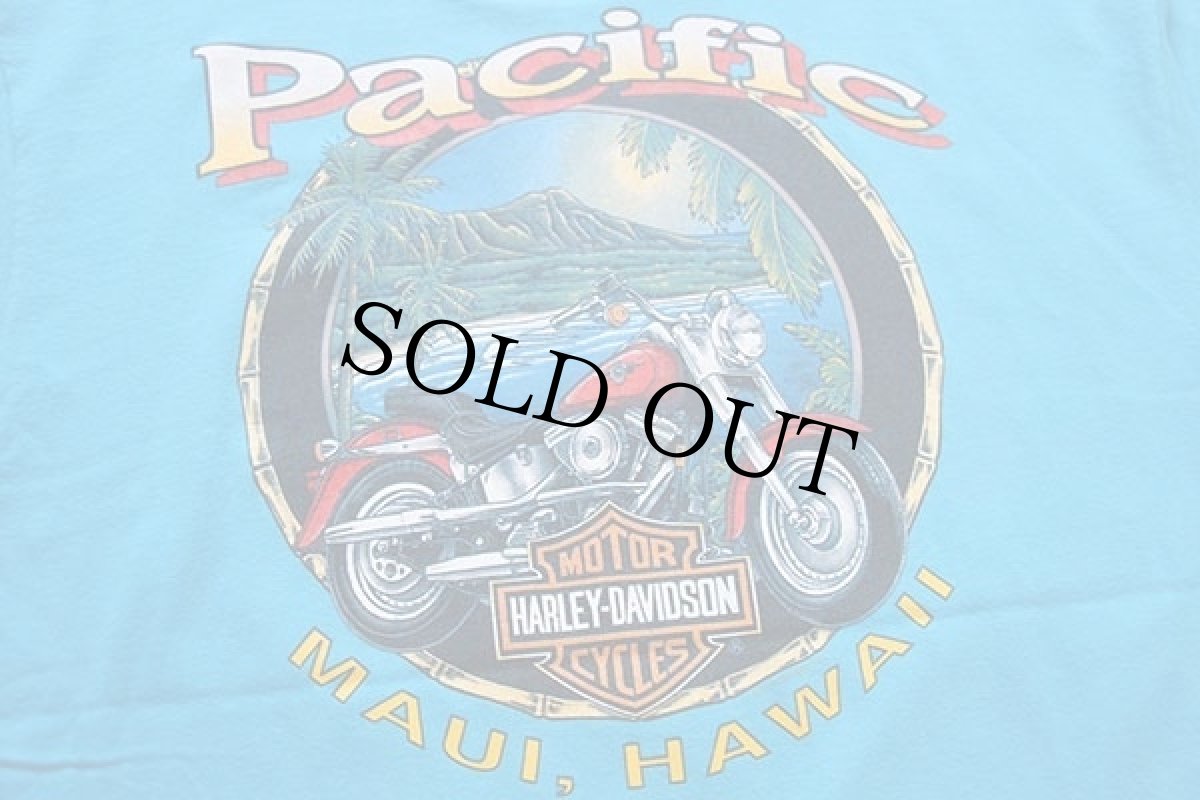 画像4: 90s Hanes HARLEY-DAVIDSON ハーレー ダビッドソン HAWAII 両面プリント コットンTシャツ 青 (4)
